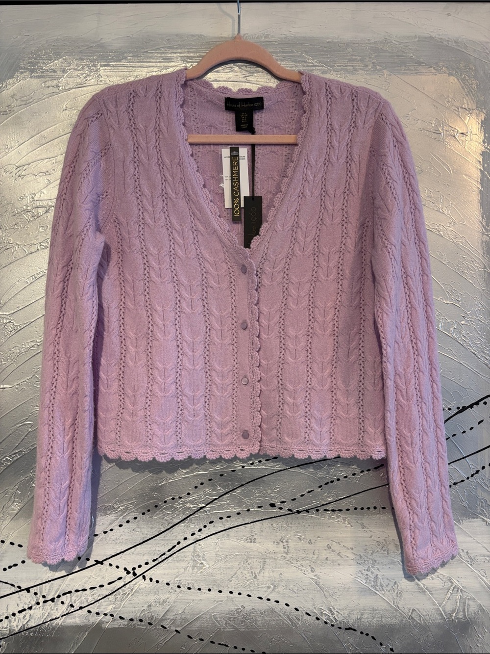 House of Harlow 1960 Lilac Cable-Knit Cashmere Cardigan. Size S. NWT